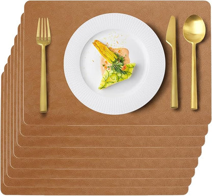 Vinyl Placemats Set of 8 Faux Leather 100% Waterproof Wipeable Washable Place Mats Heat Resistant Easy Clean Non-Slip Table Mats for Indoor Outdoor. (8, Brown)