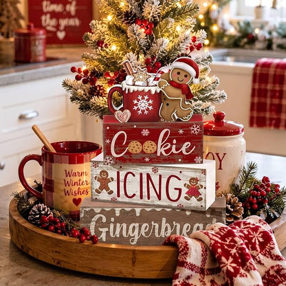 Moucuny 4 Pcs Christmas Table Decor Wooden Gingerbread Cocoa Decoration - Image 6