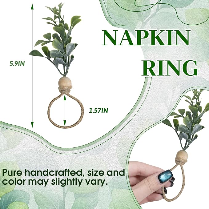 MAOANME Boho Eucalyptus Leaf Napkin Rings - Image 2
