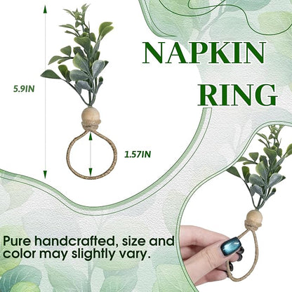 MAOANME Boho Eucalyptus Leaf Napkin Rings - Image 2