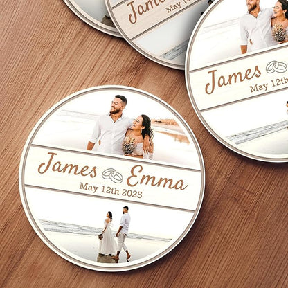 100 Pack Personalized Wedding Coasters, Custom Cardboard Coasters for Drinks with Photo Print and Text, Keepsake Wedding Favors and Gifts for Couples, 3.95" Round (Design 8)