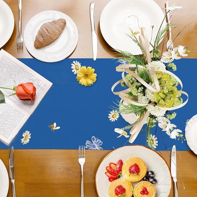 Summer Daisy Floral Table Runner Bees Burlap Table Runners, Spring Charming - Image 7