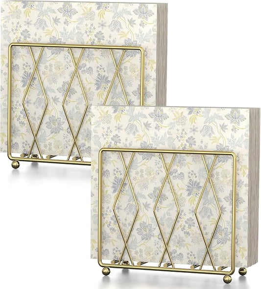 Napkin Holder for Table, 2 Pack Modern Metal Napkin Holders for Paper Napkins & Kitchen Dining & Countertops, Cocktail Upright Napkin Holder Dispenser Suitable for All Room Decors (Gold)