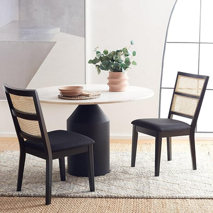 SAFAVIEH Home Collection Toril Coastal Black Frame/Black Upholstery/Natural Cane Dining Chair Set of 2
