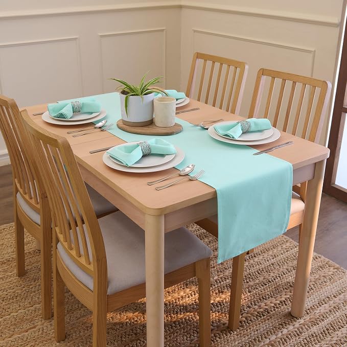 Encasa XO Table Runner, Cotton Canvas Dining Runner 13"x72" | Egg Blue - Image 2