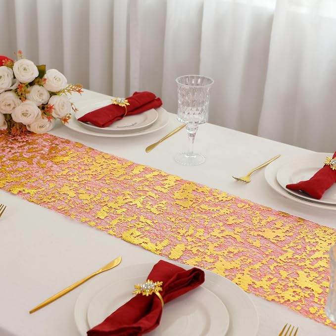 Snowkingdom 2Pcs Gold Table Runner, 11×108 Inch Red and Gold Sequin Glitter - Image 3
