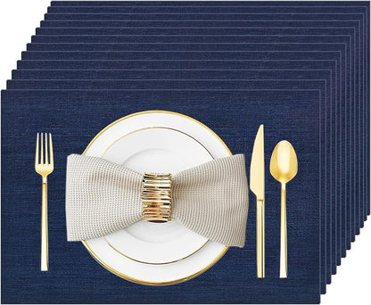 Navy Blue Vinyl Placemats Set of 12, Heat Resistant Table Placemats | 18x12 by Uolr