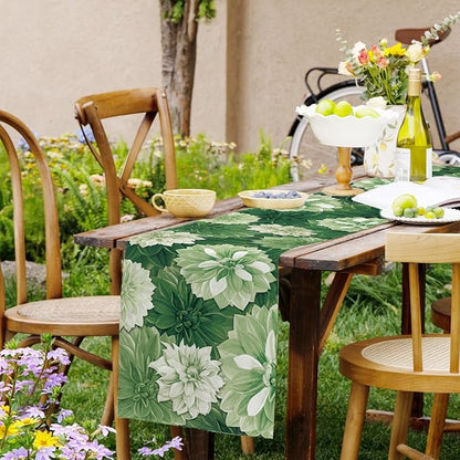 Green Dahlia Flower Table Summer Runner Sage Green Burlap Table Runners - Image 9