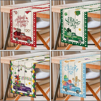 8 Pcs Truck Holiday Table Runner 72 Inches Long, Plaid Valentines Day St - Image 3