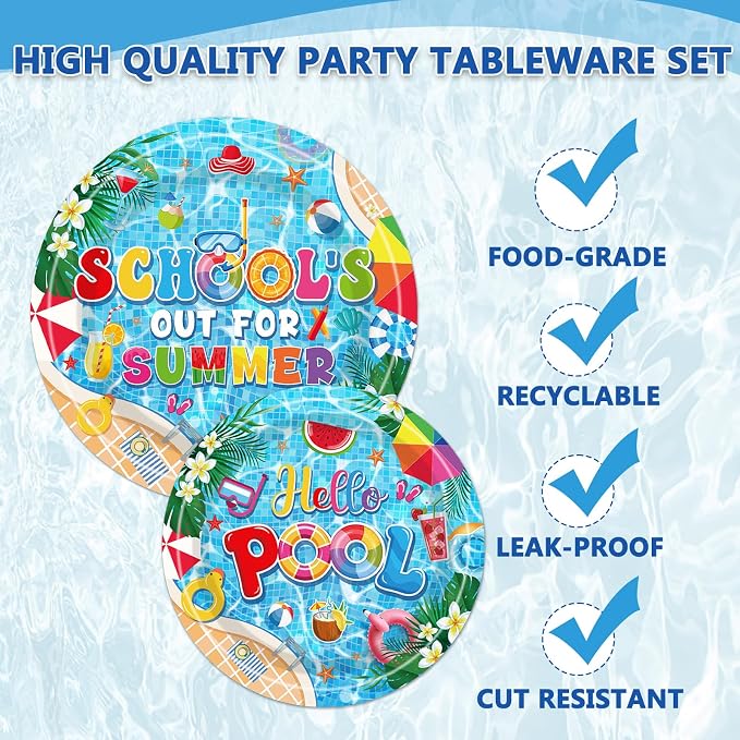 EUOYUFO 96Pcs School's Out for Summer Paper Plates Napkins Forks End of School - Image 4