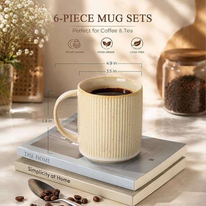 theterra Ceramic Coffee Mugs Set of 4, 14.2 oz Coffee Cups - Image 3