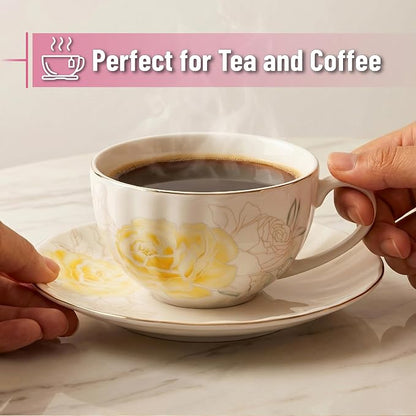 BTaT- Floral Tea Cups and Saucers Set, 7 oz, Porcelain Tea Cups - Image 4