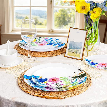 DaYammi 20Pcs Wildflower Plastic Plates-Floral Plastic Plates Disposable Heavy Duty,Fancy Floral Pattern Perfect for Wedding,Holidays - 10.25" Dinner Plate,7.5" Dessert Plate for Party Valentine's Day