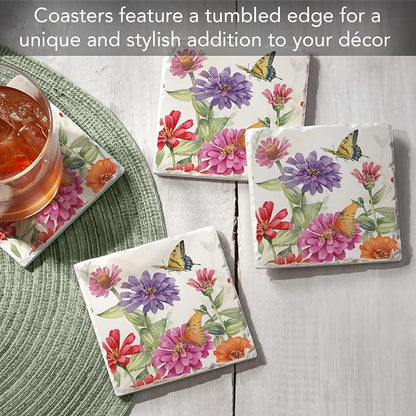Thirstystone Zinnias & Butterflies 4 Pack Tumbled Tile Stone Coasters | 4" - Image 2