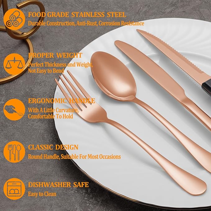36 Pcs Rose Gold Silverware Set - Image 3