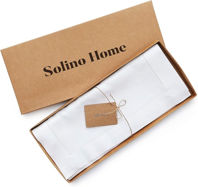 Solino Home 100% Pure Linen Dining Table Runner White Hemstitch, 14 x 36 in | - Image 6