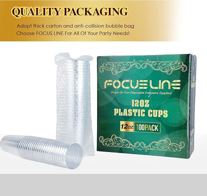 FOCUSLINE 100 Count 12 oz Clear Plastic Cups | Disposable Heavy Duty Hard - Image 7