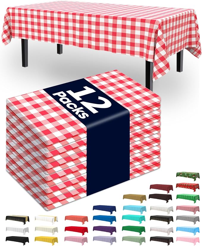 Pureegg Plastic Table Cloth Disposable 12 Pack, 54 x 108 Inch Table Cloths by Pureegg