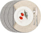 Myir JUN Reversible Vinyl Round Placemats Set of 4, Faux Leather Place Mats Dual Sided Waterproof Wipeable, Heat-Resistant Table Mats for Kitchen Dining Indoor Outdoor (14", Light Gray Cream-White)
