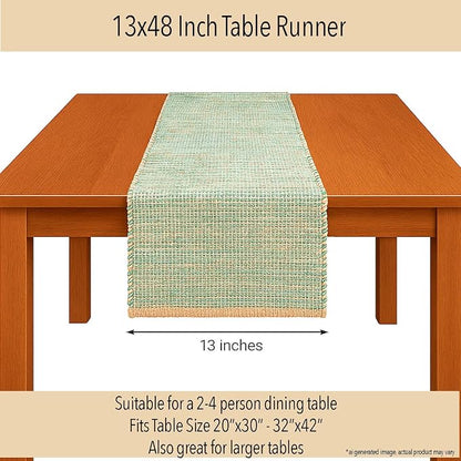 Natural Jute Table Runner, 13x48 Inch, Sage Green-White | Vintage Boho Rustic - Image 4