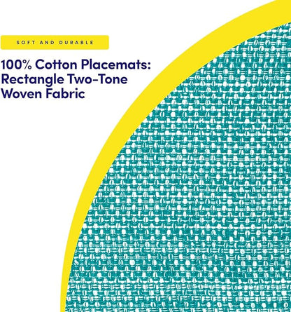 Sweet Home Collection 100% Cotton Placemats for Dining Room Rectangle Two Tone Woven Fabric 13" x 19" Soft Durable Table Mat Set, Set of 6, Turquoise