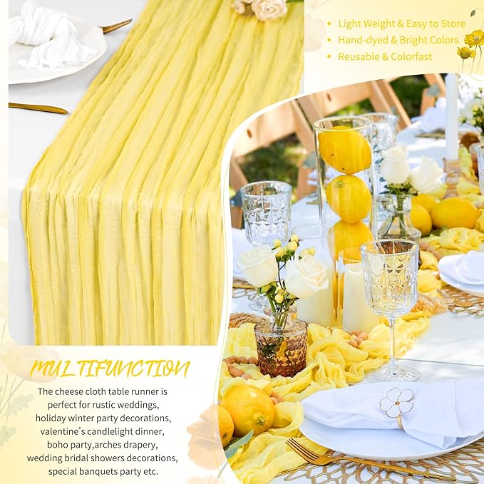 Showgeous 30 Pack Light Yellow Cheesecloth Table Runner, 17 x 108 Inches | Boho - Image 5
