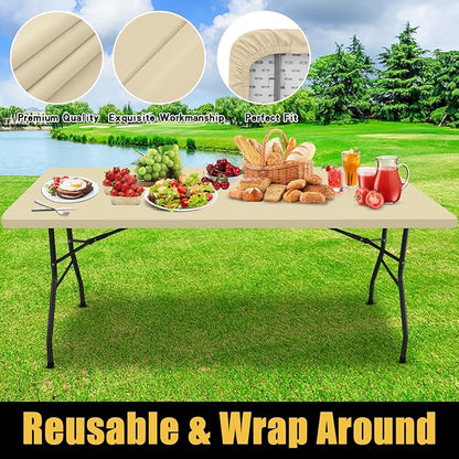 Smiry Rectangle Picnic Table Cloth, Waterproof Elastic Fitted Tablecloths for 5 Foot Tables, Washable Polyester Table Cover for Camping, Indoor and Outdoor (Champagne, 30"x60")