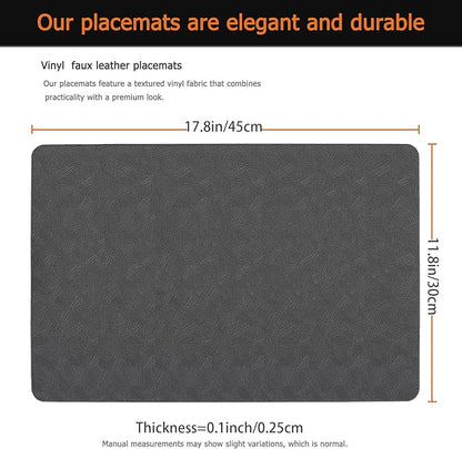 Vinyl Placemats Set of 12 Faux Leather 100% Waterproof Wipeable Washable Place Mats Heat Resistant Easy Clean Non-Slip Table Mats for Indoor Outdoor. (12,Gray)