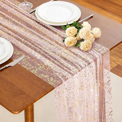 SiinvdaBZX 4 Pcs Light Pink Sheer Tulle Table Runner 120 Inch/10 Ft Long | by SiinvdaBZX