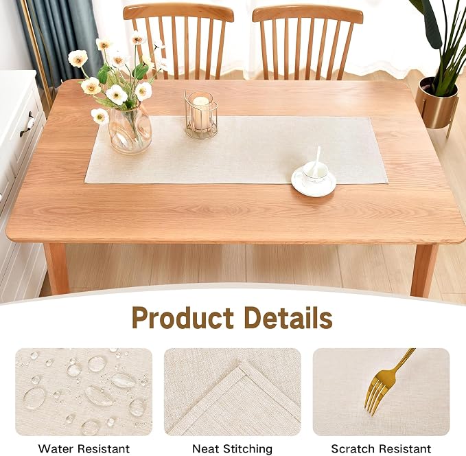 Faux Linen Small Table Runner Water Resistant 13 x 36 in, Neutral | Farmhouse - Image 3