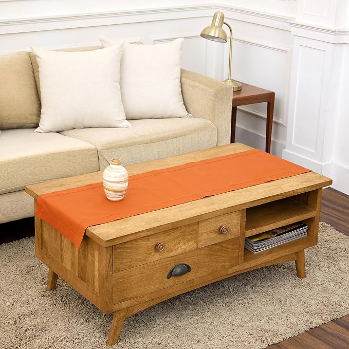 Solino Home Cotton Linen Dining Table Runner Pumpkin Hemstitch, 14 x 60 in | by SolinoHome