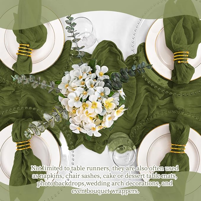 4 Pack Olive Green Table Runner 17 x 108inch Cheesecloth Table Runner Boho - Image 7