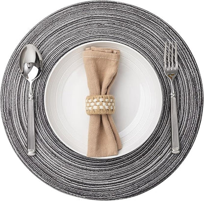 Round Placemats Set of 12 Woven Placemats Washable Braided Table Mats for Dining Table Heat Resistant Non-Slip Circle Place Mats(Mixed Gray)