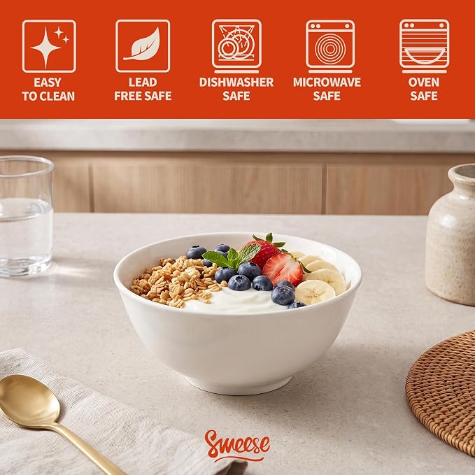 Sweese 10 oz Ceramic Bowls Set of 6, Oatmeal and Snacks, Stackable Small - Image 7