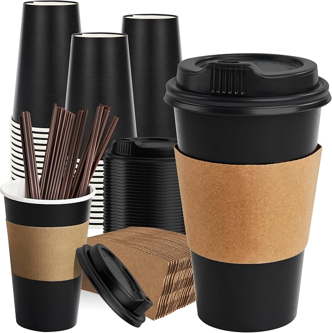 RACETOP 16 oz 50 Pack Black Disposable Coffee Cups by RACETOP
