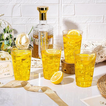 I00000 50 Pack 14 oz Gold Plastic Cups, Disposable Tumblers Gold Glitter Plastic Cups, Disposable Wine Glasses Cocktail Glasses Perfect for Wedding & Party