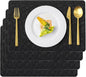 Vinyl Placemats Set of 4 Faux Leather 100% Waterproof Wipeable Washable Place Mats Heat Resistant Easy Clean Non-Slip Table Mats for Indoor Outdoor. (4,Black)