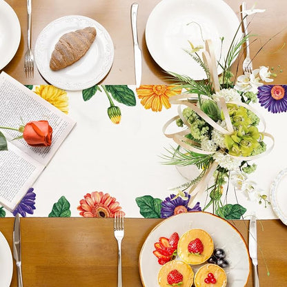 Summer Hummingbird Table Runner Spring Daisy Floral Burlap Table Runners - Image 9
