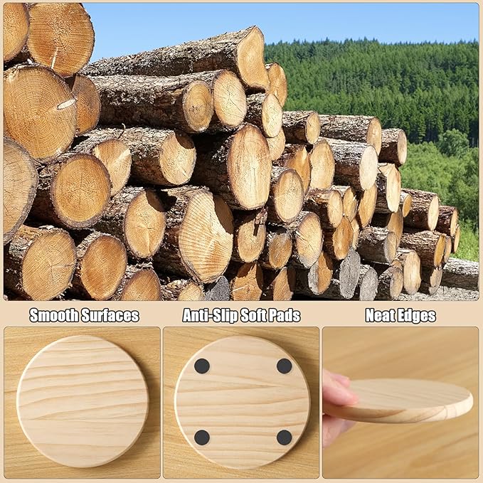 12 Pack 4 Inch Unfinished Round Wood Coasters - Image 3