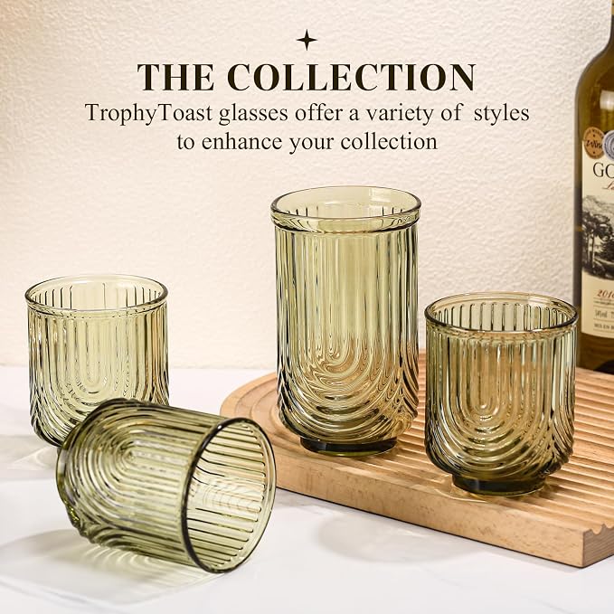 Green Vintage Drinking Glasses Set of 6-15oz Hand-Blown Highball Ribbed - Image 7