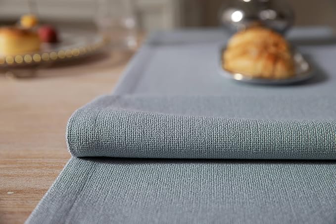 Burlap Style Farmhouse Table Runner, 14x108 Inches Light Dusty Blue | Thick - Image 5