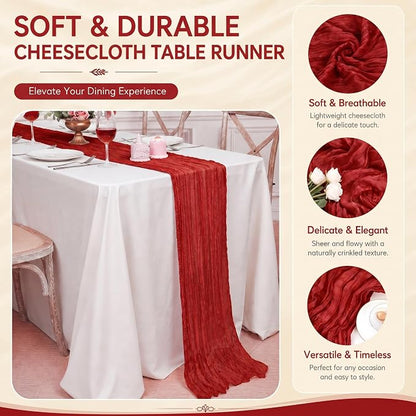 2 Pack Red Cheesecloth Table Runner 17x108 Inch Boho Rustic Semi Sheer Gauze - Image 4