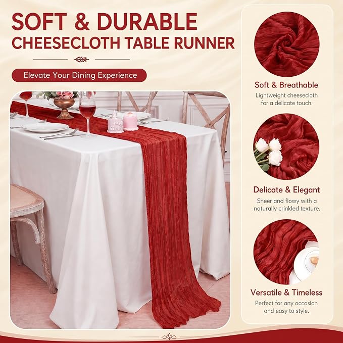 12 Pack Red Cheesecloth Table Runner 17x108 Inch Boho Rustic Semi Sheer Gauze - Image 4