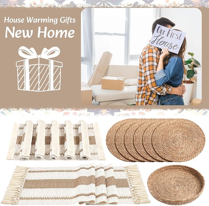 Boho Placemats 4/6/8 Set of Round Woven Placemat Macrame Style Bicolor - Image 7