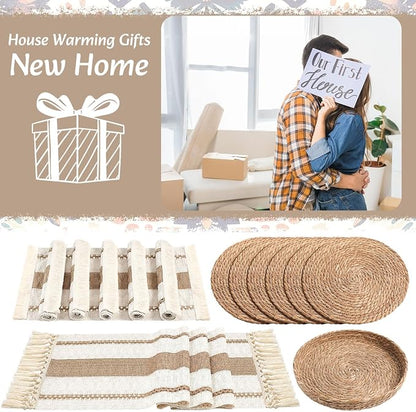 Boho Placemats 4/6/8 Set of Round Woven Placemat Macrame Style Bicolor - Image 7
