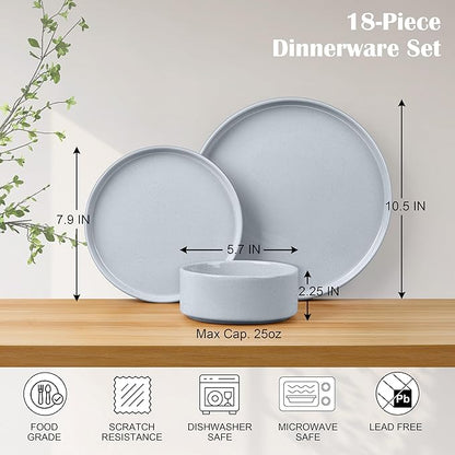 E-far Dinnerware Sets for 6, 18-Piece Stoneware Plates and Bowls Dish Set, Modern Kitchen Dinning Dishware, Chip and Scratch Resistant, Microwave & Dishwasher Safe, Speckled Gray