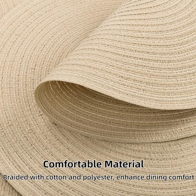 SHACOS 15 inch Round Braided Placemats Set of 6 Cotton Polyester Heat Resistant - Image 2