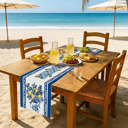 Summer Amalfi Coast Lemon Floral Table Runner Flowers Burlap Table Runners - Image 2