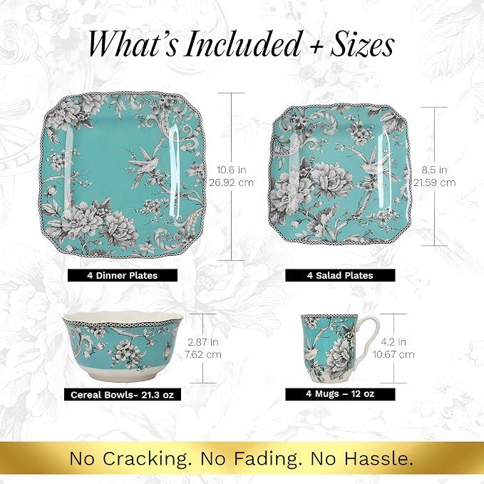 222 Fifth Adelaide Turquoise 16-Piece Porcelain Dinnerware Set | Microwave and - Image 2