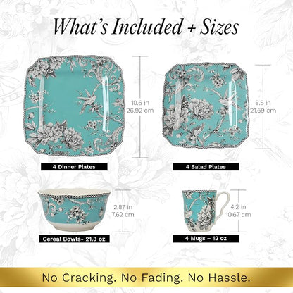 222 Fifth Adelaide Turquoise 16-Piece Porcelain Dinnerware Set | Microwave and - Image 2
